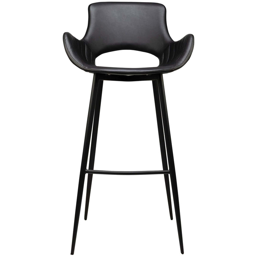 Scaun de bar Kensi - tapițat, cu brațe, cadru metal negru