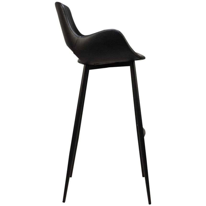 Scaun de bar Kensi - tapițat, cu brațe, cadru metal negru
