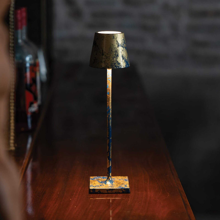 Lampă de masă Poldina Micro – auriu crackle/albastru