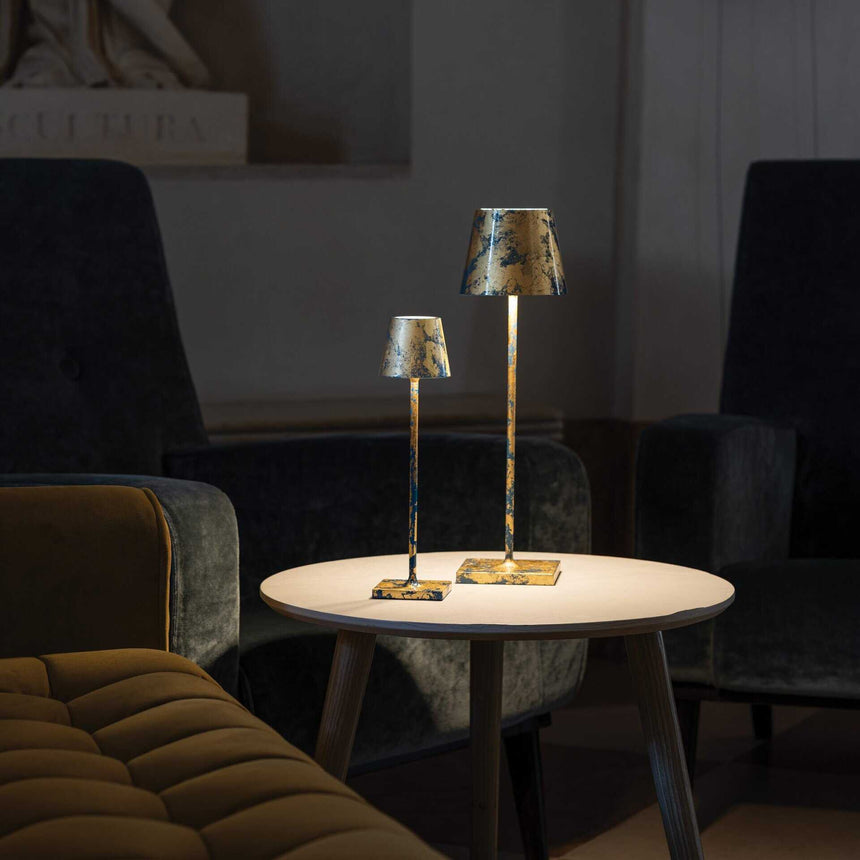 Lampă de masă Poldina Micro – auriu crackle/albastru