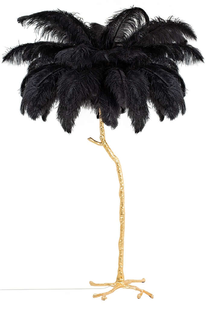 Lampă de podea Tiffany 175 alamă neagră/pene naturaleMobCenter