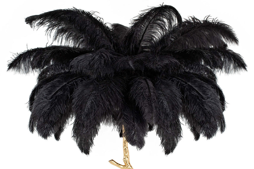 Lampă de podea Tiffany 175 alamă neagră/pene naturaleMobCenter