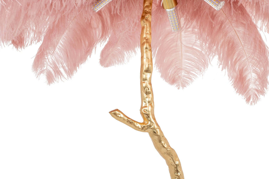 Lampă de podea Tiffany 175 alamă roz/pene naturaleMobCenter