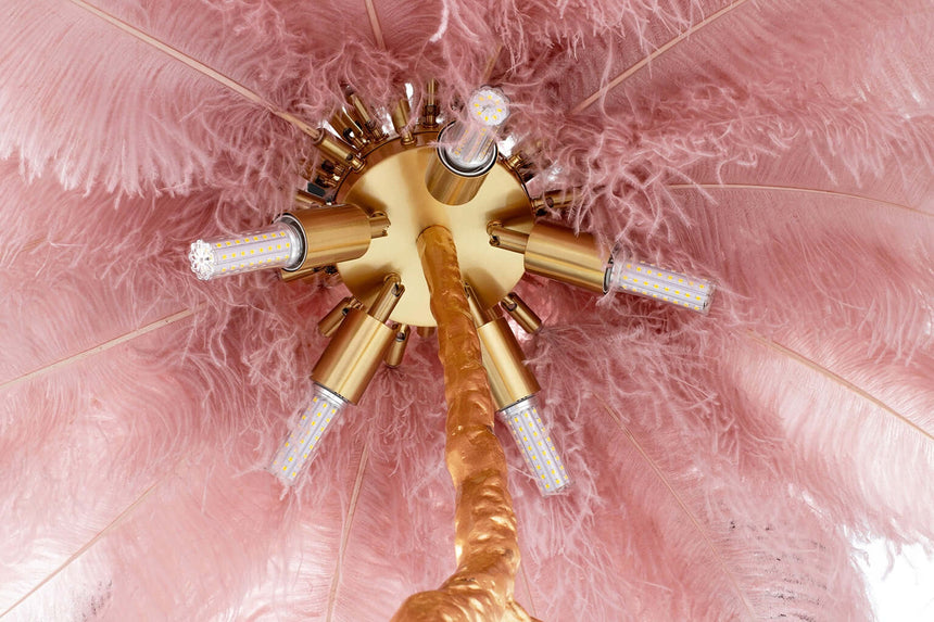 Lampă de podea Tiffany 175 alamă roz/pene naturaleMobCenter