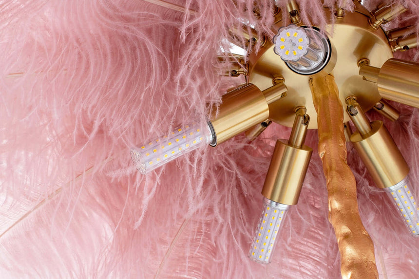 Lampă de podea Tiffany 175 alamă roz/pene naturaleMobCenter