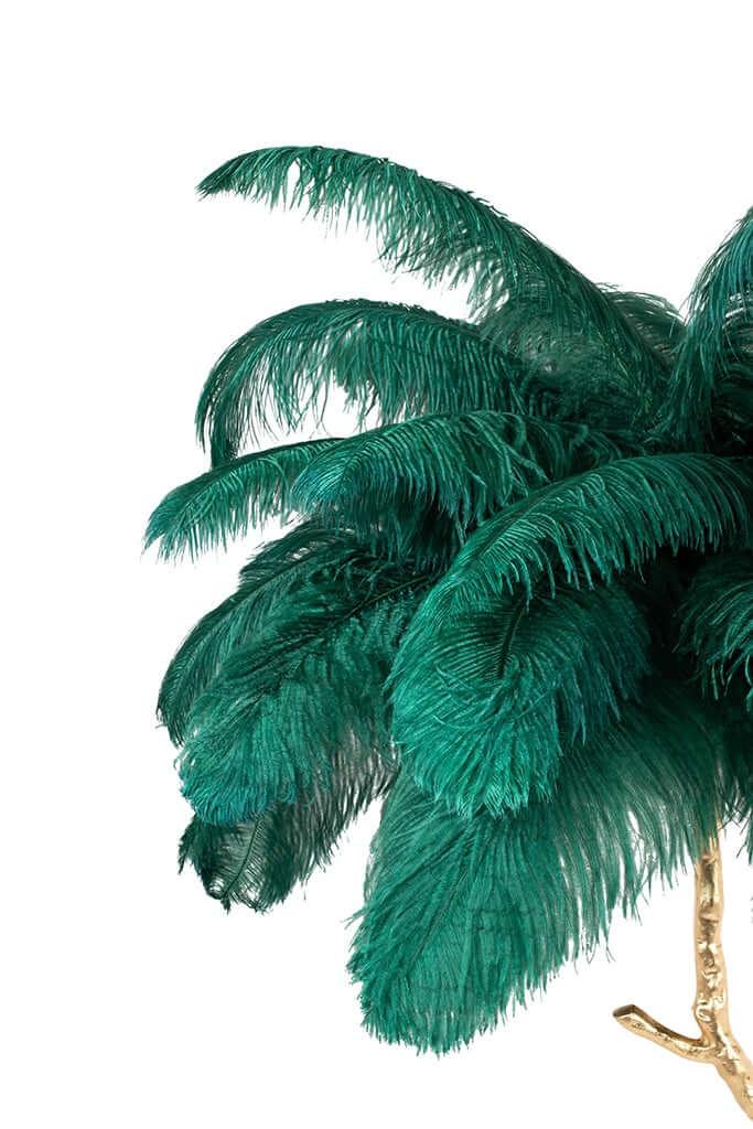 Lampă de podea Tiffany 175 alamă verde/pene naturaleMobCenter