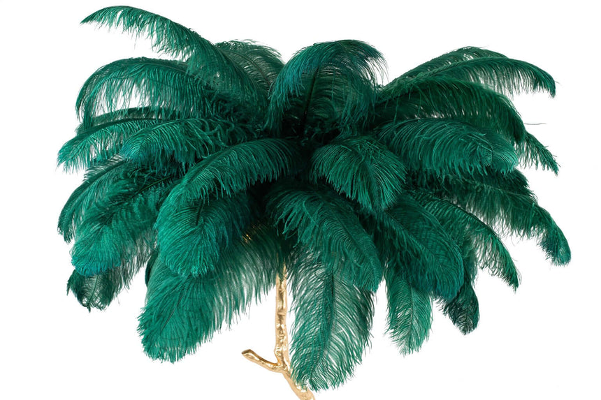 Lampă de podea Tiffany 175 alamă verde/pene naturaleMobCenter