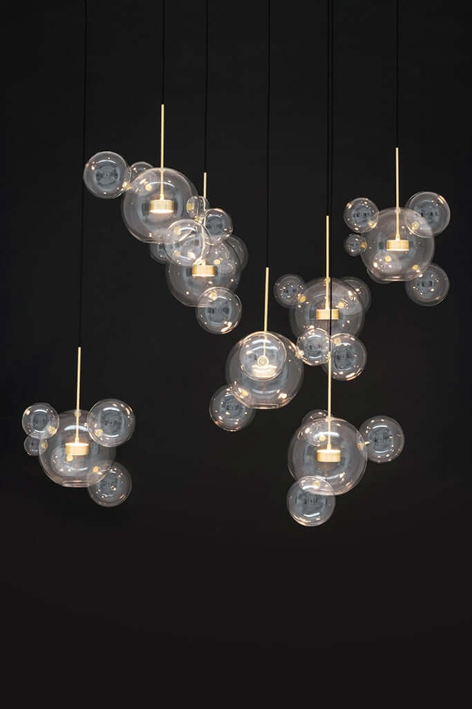 Lampă suspendată Capri Line 7 gold - 420 Led, aluminiu, sticlăMobCenter