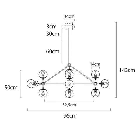 Lampă suspendată Planetario 10 negru - abajururi fumuriiMobCenter