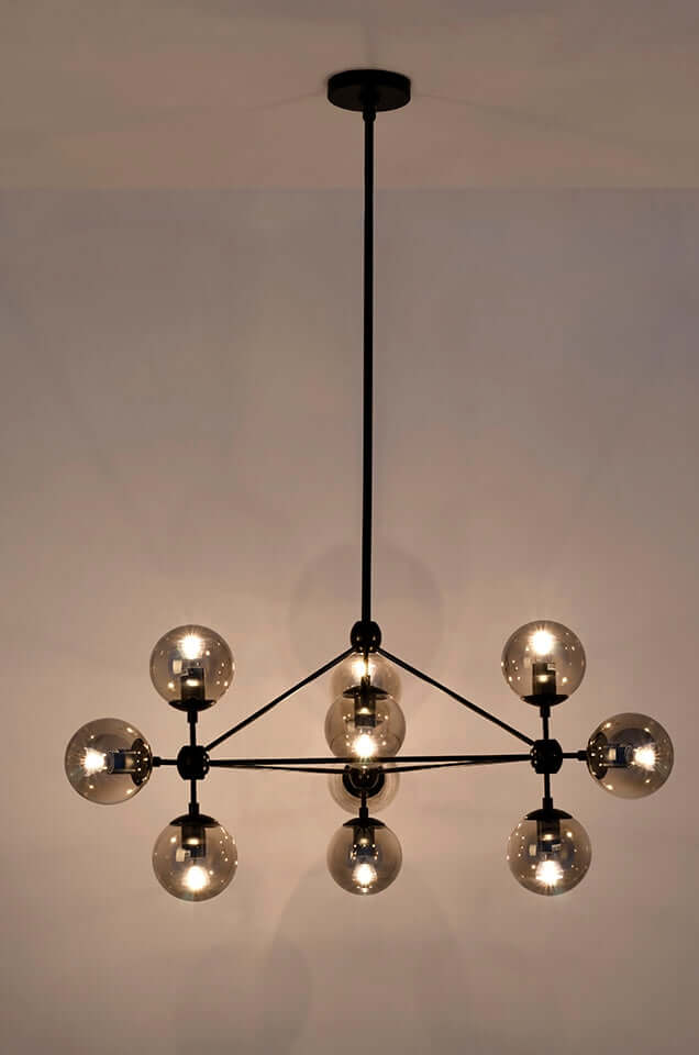 Lampă suspendată Planetario 10 negru - abajururi fumuriiMobCenter
