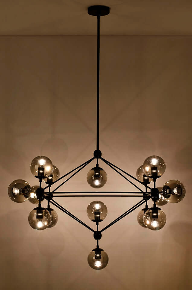 Lampă suspendată Planetario 15 negru - abajururi fumuriiMobCenter