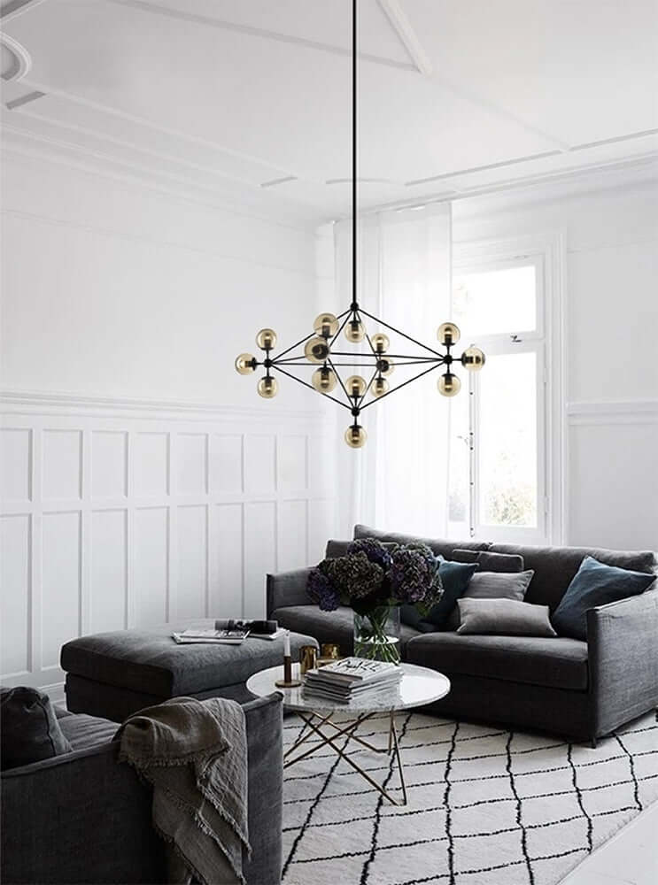 Lampă suspendată Planetario 15 negru - abajururi fumuriiMobCenter