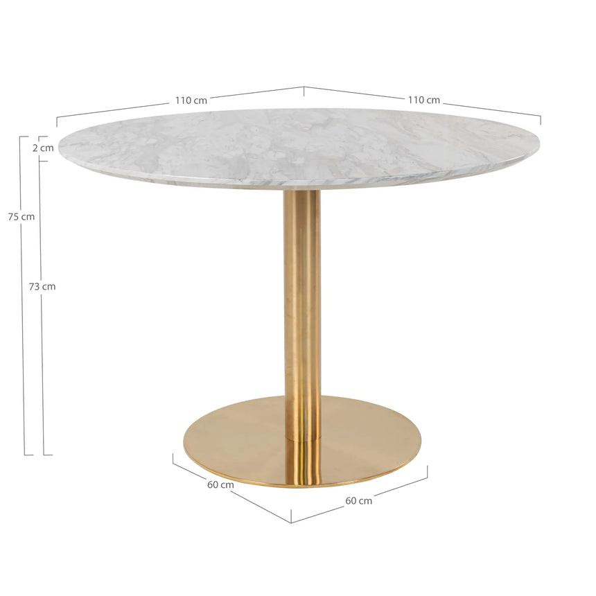 Masă de dining Bolzano, ø110 cm – cu picioare de culoare aurieMobCenter