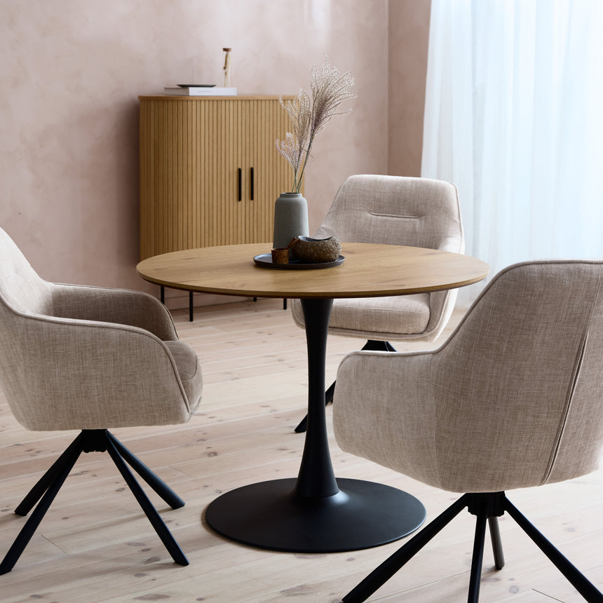 Masă de dining CESURA Ø100 cm, blat din melamină cu aspect de stejarMobCenter