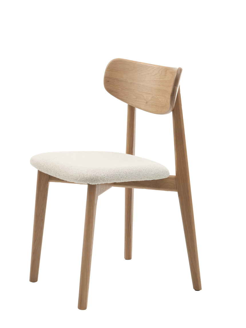 Scaun de dining ELIM, tapițerie bouclé alb unt, cu cadru din stejarMobCenter