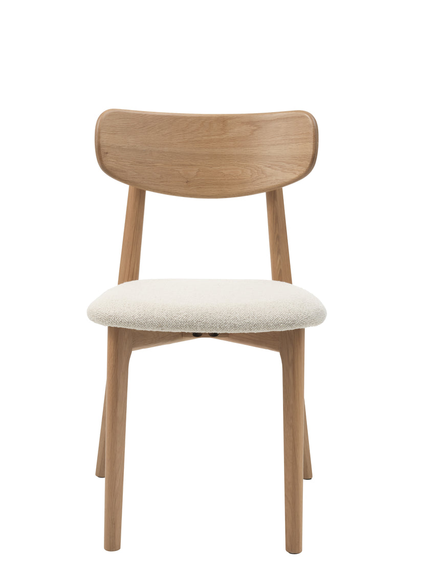 Scaun de dining ELIM, tapițerie bouclé alb unt, cu cadru din stejarMobCenter