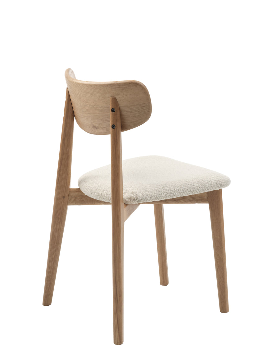 Scaun de dining ELIM, tapițerie bouclé alb unt, cu cadru din stejarMobCenter