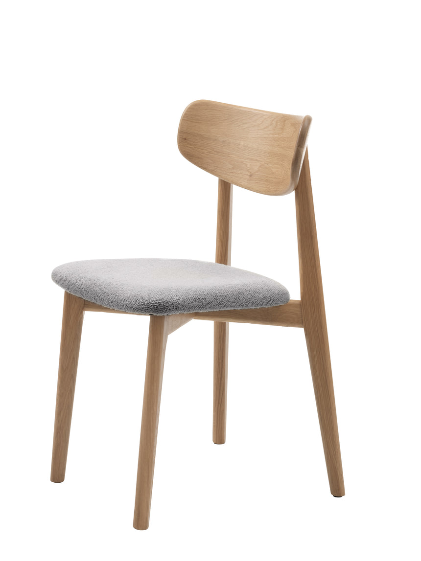 Scaun de dining ELIM, tapițerie bouclé gri mediu, cu cadru din stejarMobCenter