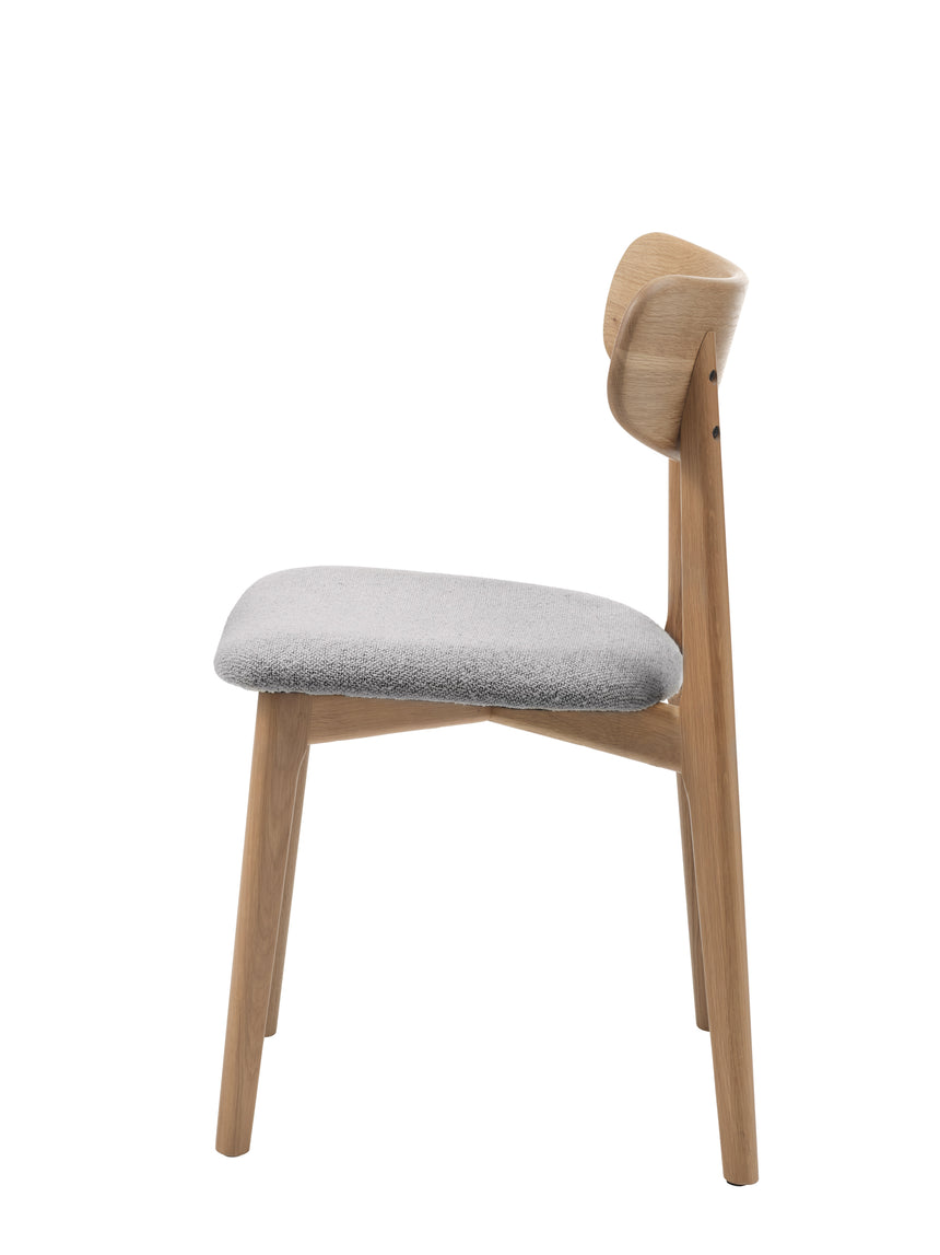 Scaun de dining ELIM, tapițerie bouclé gri mediu, cu cadru din stejarMobCenter