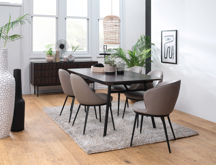 Scaun de dining cu brațe GAIN, tapițerie din piele ecologică taupeMobCenter