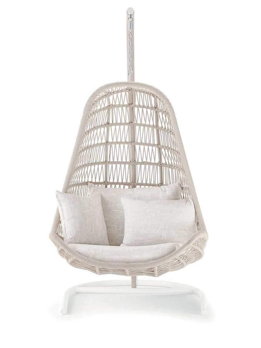 Scaun suspendat din aluminiu și frânghie – Leaf alb – GrattoniMobCenter