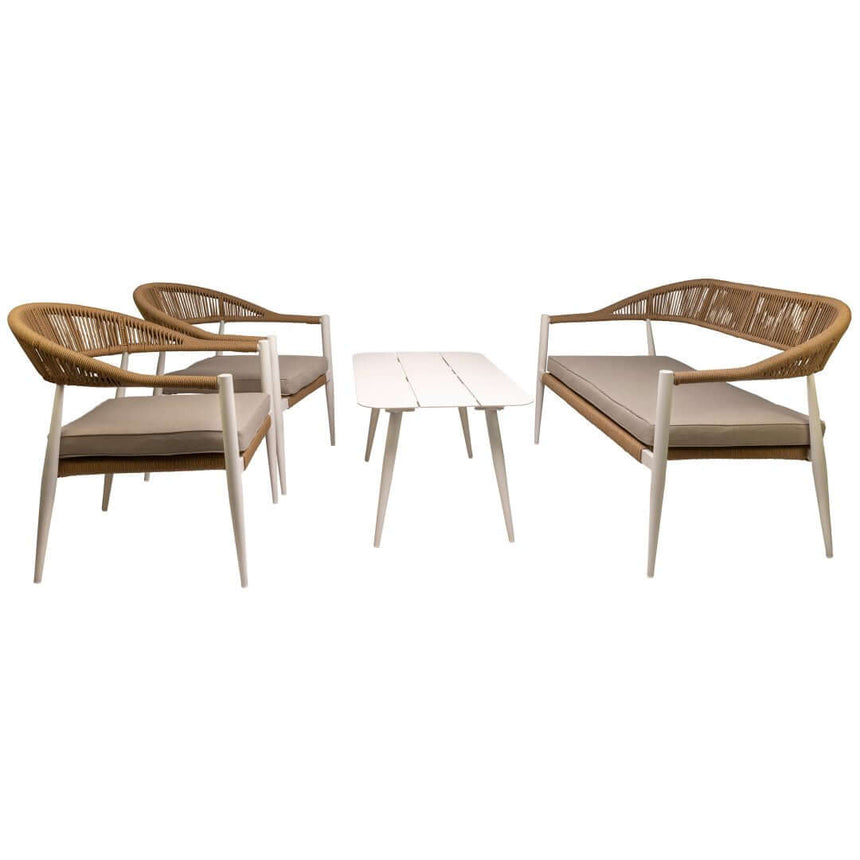 Set lounge de exterior Jonah pentru 4 persoane – alb și naturMobCenter