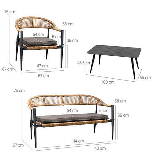 Set lounge de exterior Jonah pentru 4 persoane – antracit și naturMobCenter