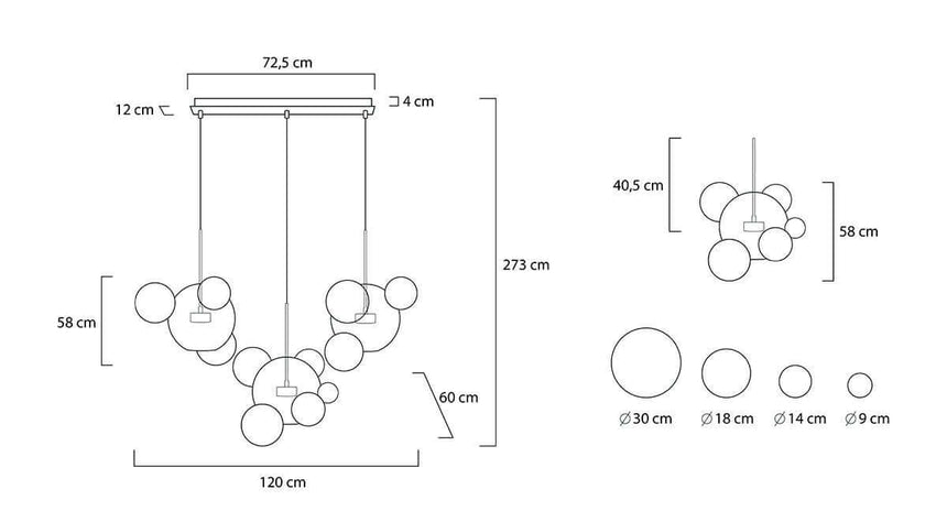 lampă suspendată Capri Line 3 gold - 180 Led, aluminiu, sticlăMobCenter