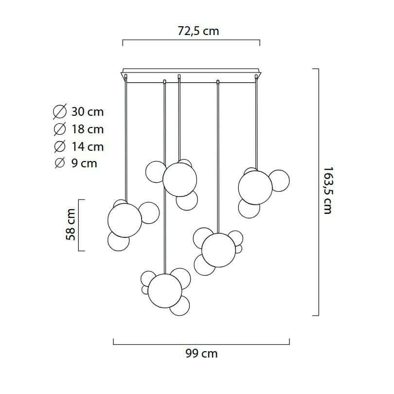 lampă suspendată Capri Line 5 gold - 300 Led, aluminiu, sticlăMobCenter