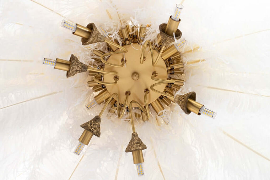 lampă suspendată Tiffany 135 alamă albă/pene naturaleMobCenter