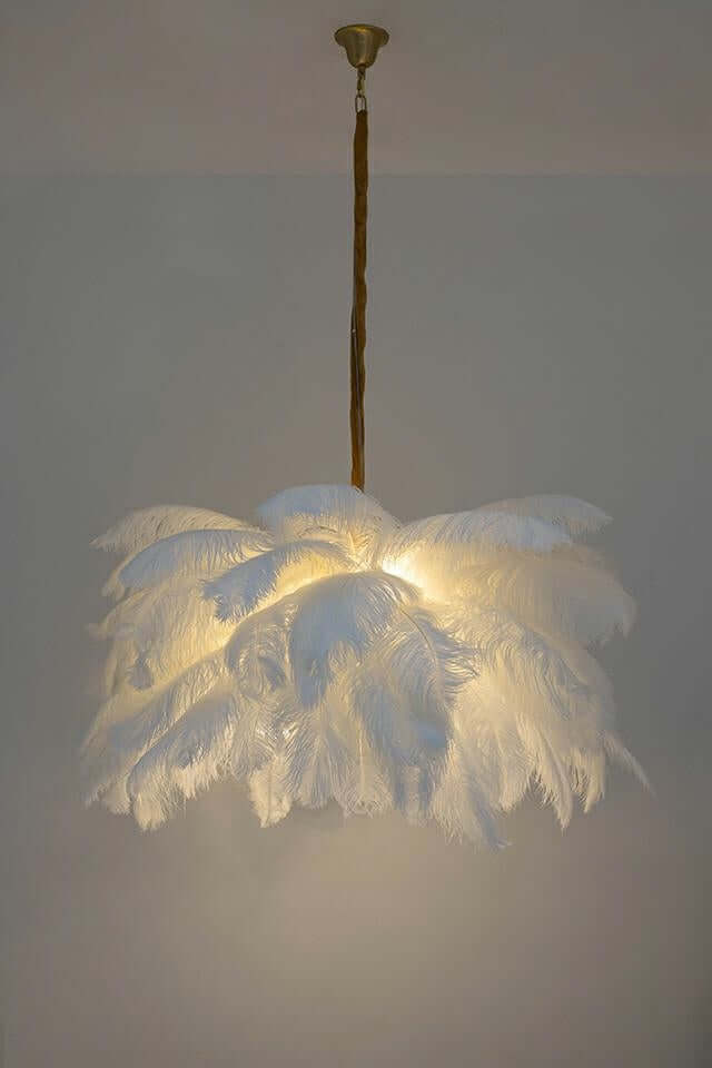 lampă suspendată Tiffany 135 alamă albă/pene naturaleMobCenter