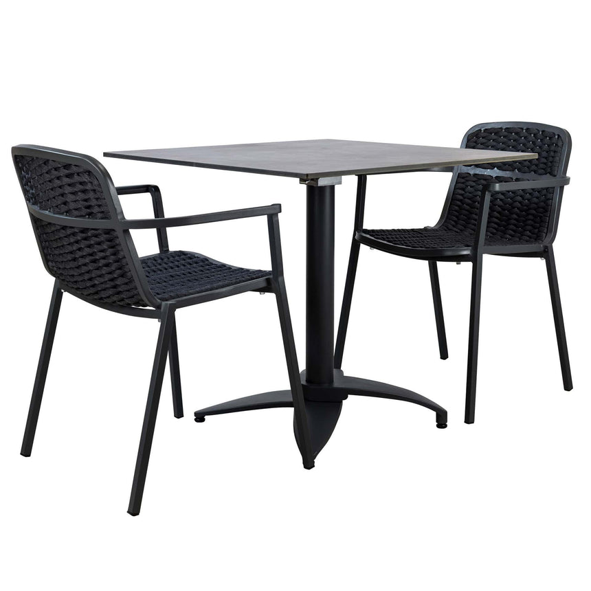 Set masă terasă Tora 3 piese – negru, blat 80×80 cm