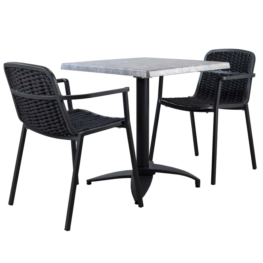 Set masă terasă Tora 3 piese – negru, blat Zinc 70×70