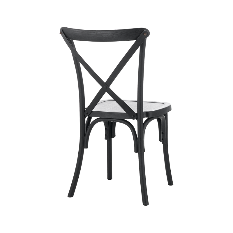 Scaun cross-back negru din lemn masiv, văzut din lateral