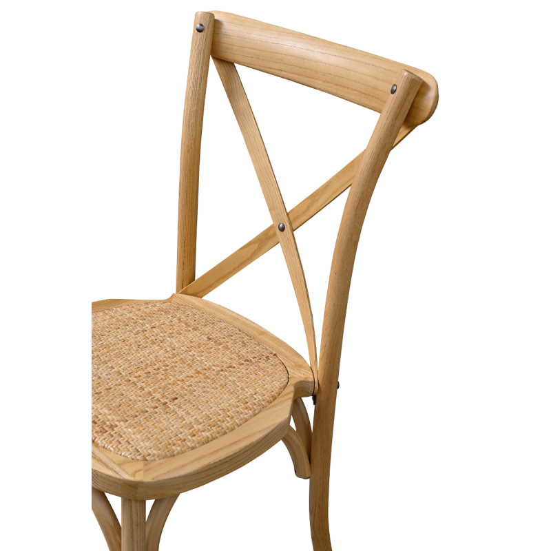 Scaun cross-back cu ratan natur, văzut din lateral