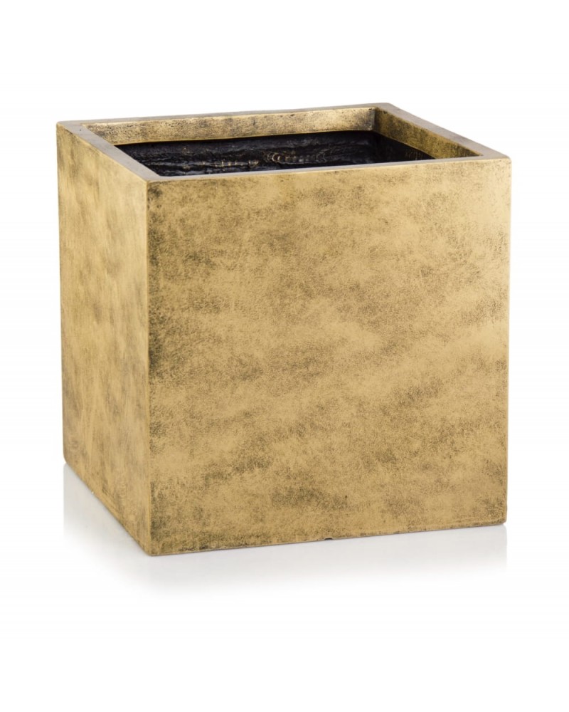 PX Ghiveci in Forma de Cub din Fibra Ceramica - auriu