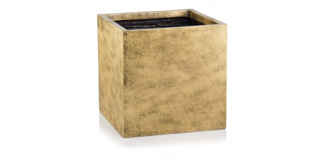 PX Ghiveci in Forma de Cub din Fibra Ceramica - auriu