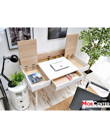 Mese de birou MB Boden masa de birou pe culoarea alb si stejar Sonoma