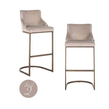 Scaun de bar Richmond Bolton catifea kaki, cadru auriu periat, ignifug (set 2 buc.)