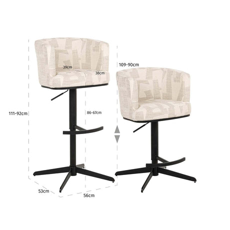 Scaun de bar Richmond Cheyenne bej grafic, rotativ