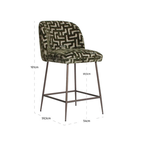 Scaun de bar Richmond Pullitzer verde mușchi labyrinth, înălțime tejghea