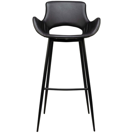 Scaun de bar Kensi - tapițat, cu brațe, cadru metal negru