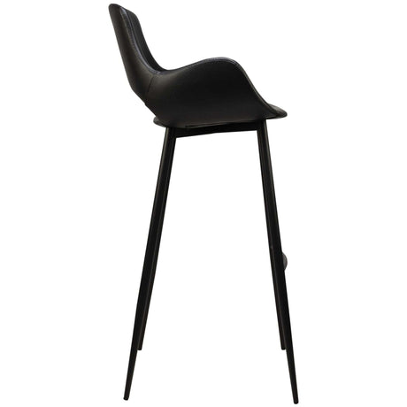 Scaun de bar Kensi - tapițat, cu brațe, cadru metal negru