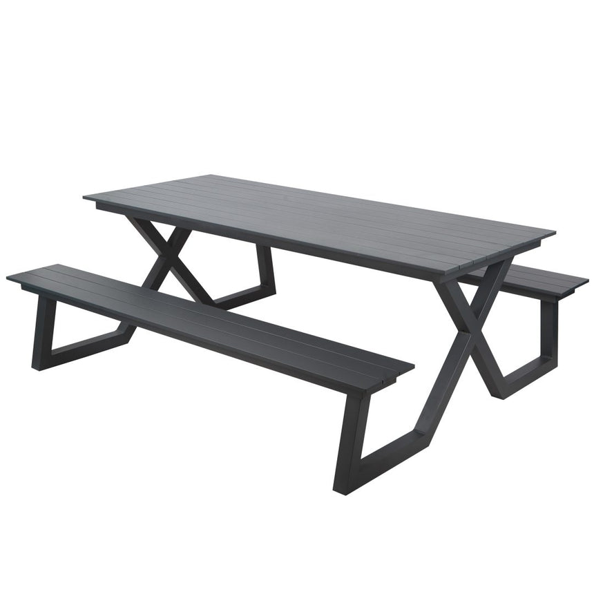 Set picnic Darby aluminiu – bănci fixe, antracit