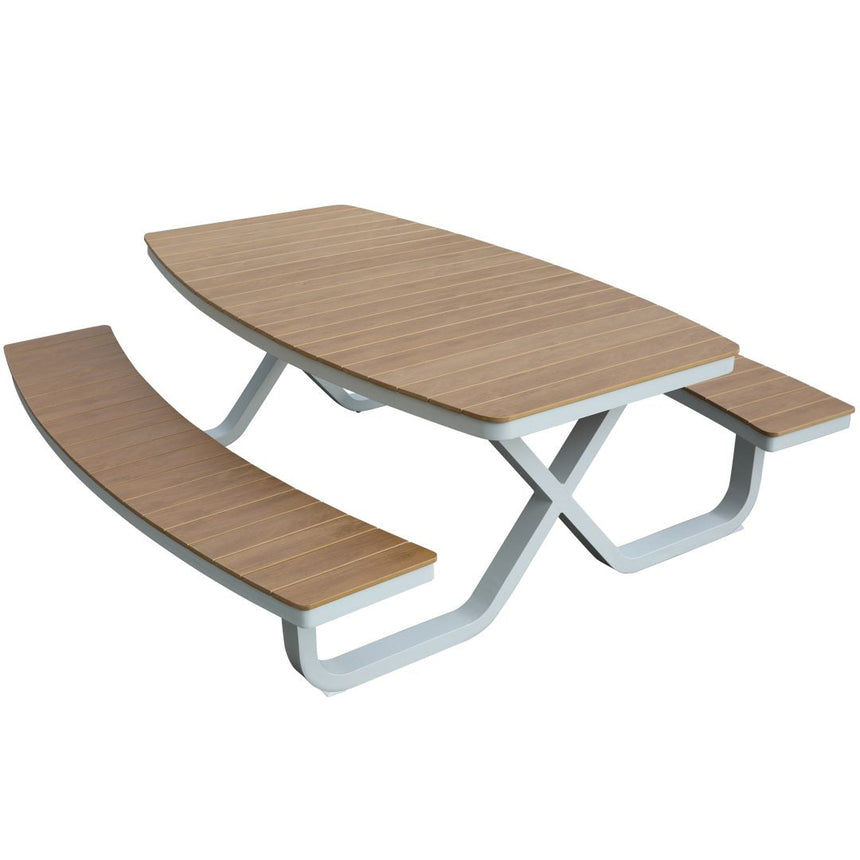 Set picnic Troy – blat polywood, cadru alb, 8 locuri