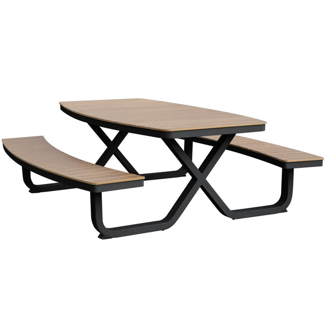 Set picnic Troy – blat polywood, cadru negru, 8 locuri