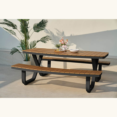 Set picnic Troy – blat polywood, cadru negru, 8 locuri