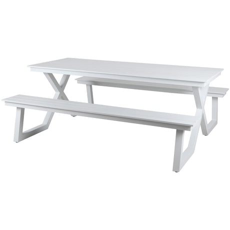 Set picnic Darby aluminiu – bănci fixe, alb