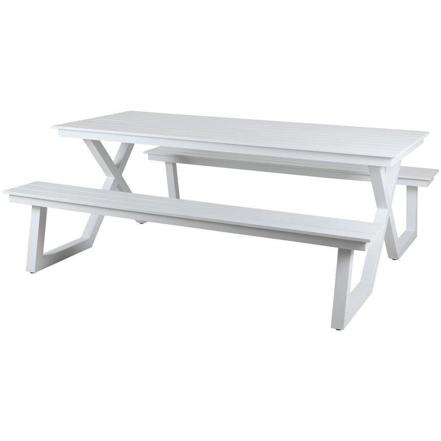 Set picnic Darby aluminiu – bănci fixe, alb