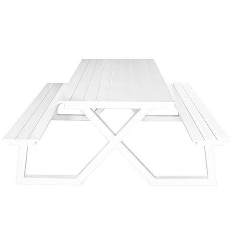 Set picnic Darby aluminiu – bănci fixe, alb